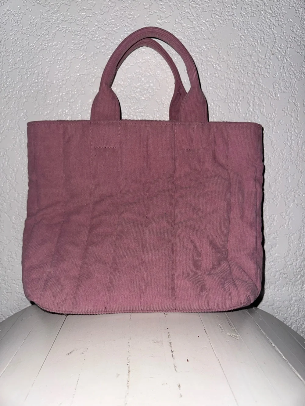 Corduroy Pink Tote Bag with Top Handles - Unbranded